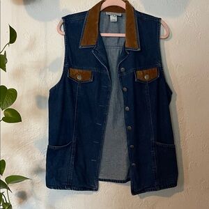 Stonebridge Vintage Cotton Denim Vest with Brown Accents